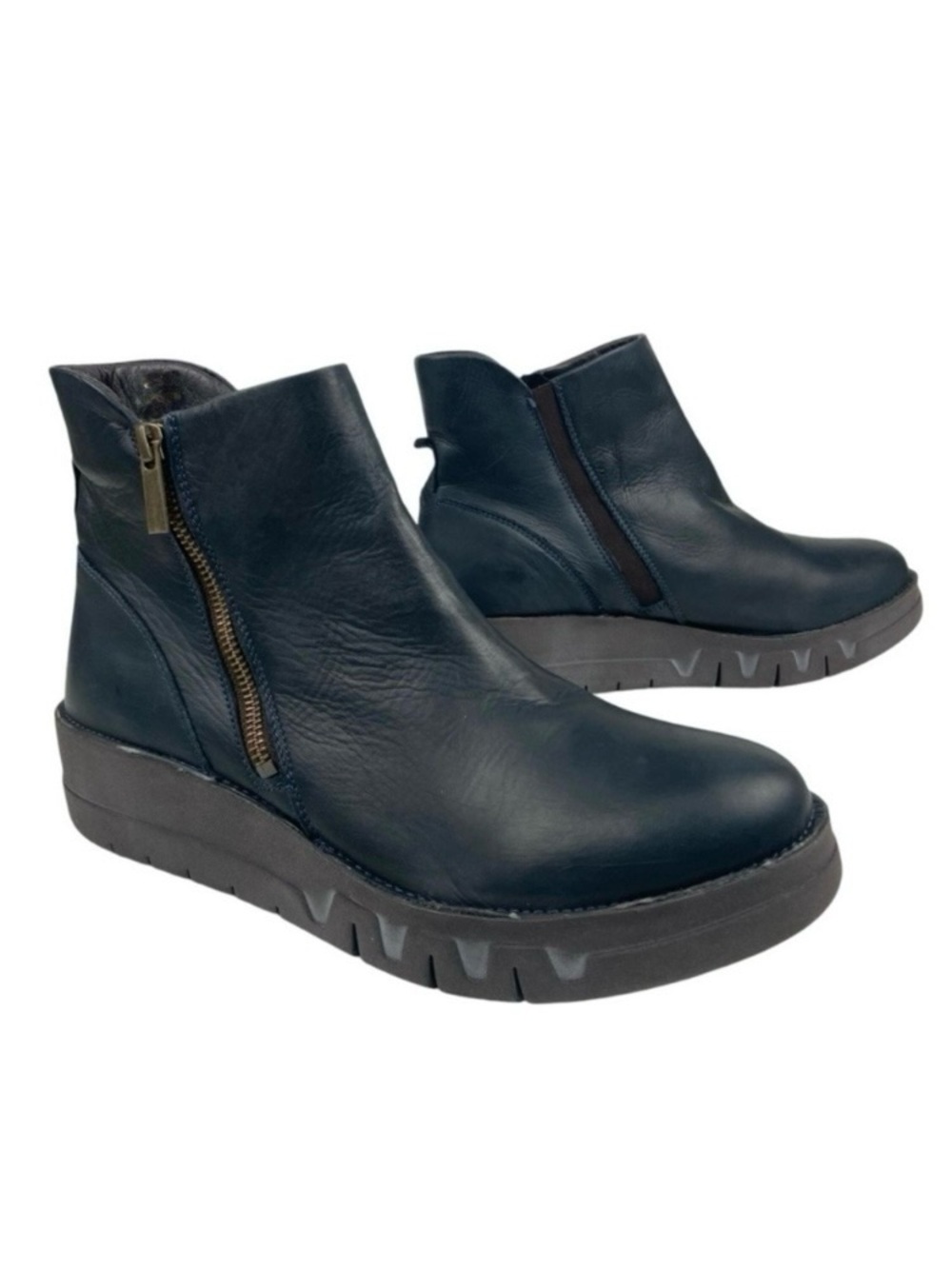 Miz Mooz Lass Navy Leather Zippered Ankle Boots Urban Commuter Professional